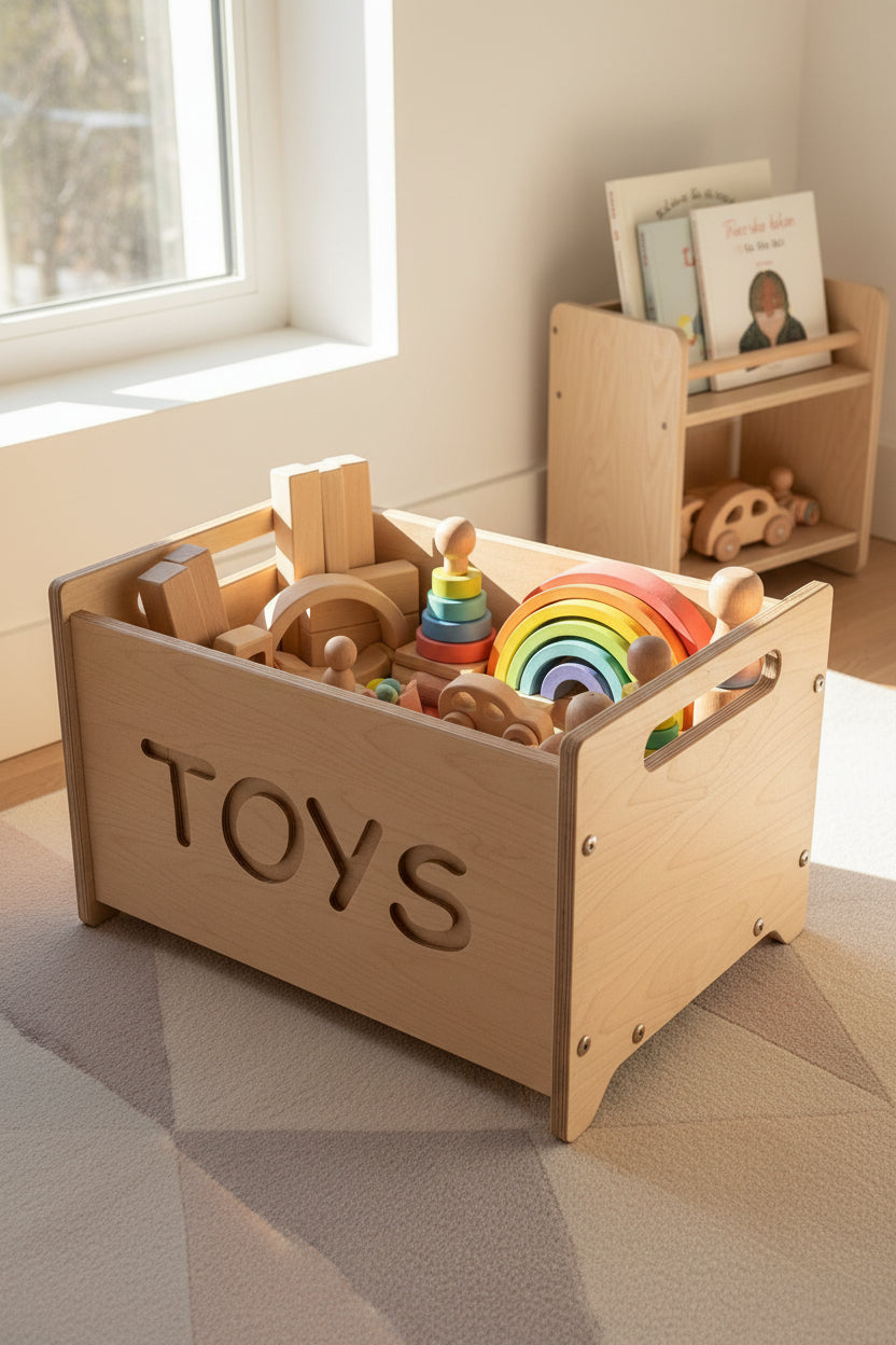 Wooden Toy Box - Montessori Nursery Storage