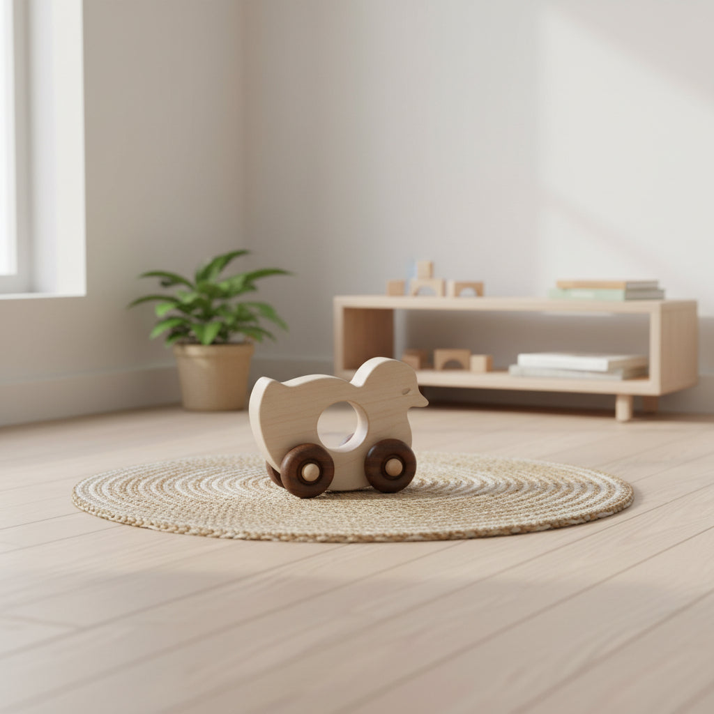 Wooden Toy on Wheels - Duck