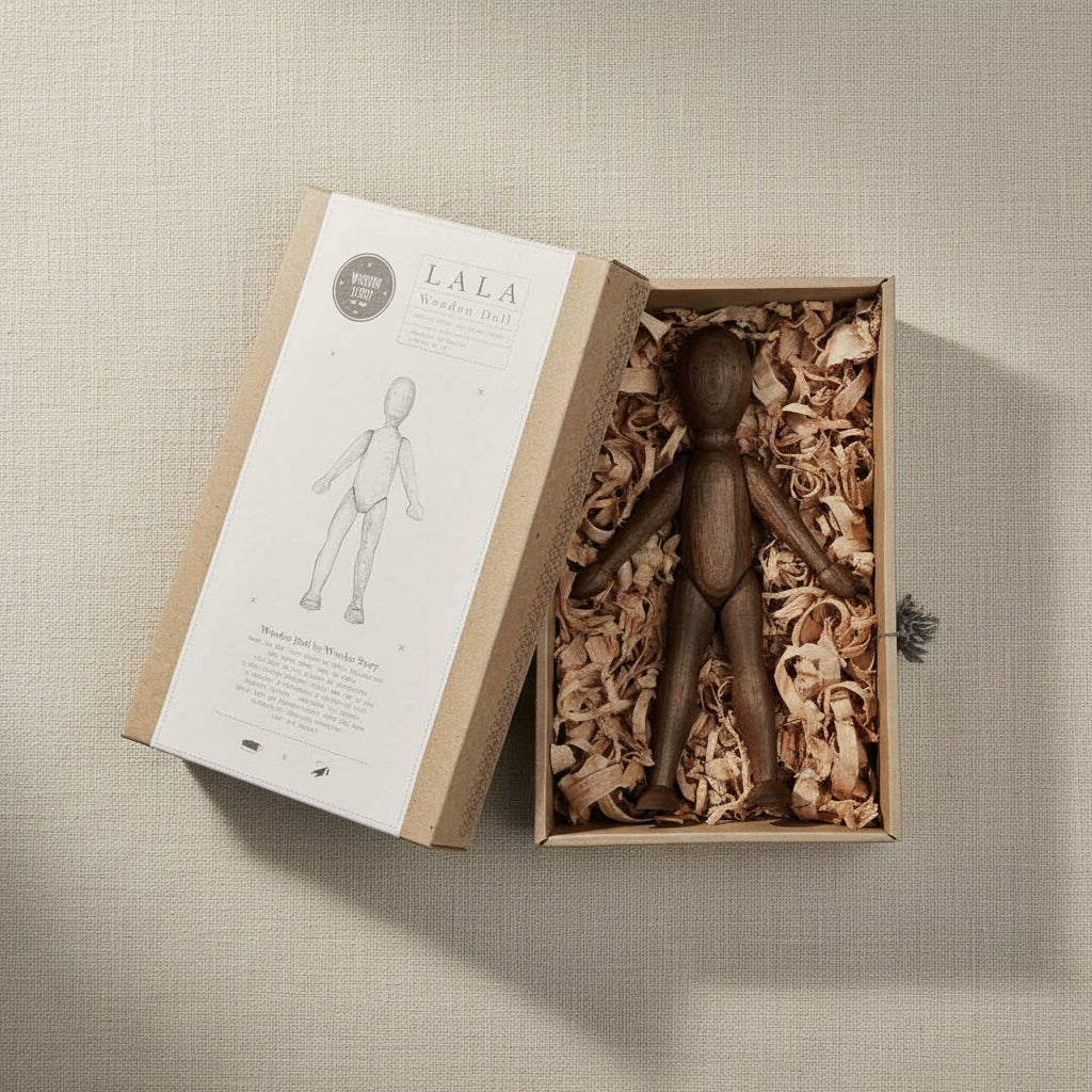 Wooden Walnut Doll with Dress